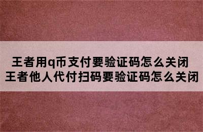 王者用q币支付要验证码怎么关闭 王者他人代付扫码要验证码怎么关闭